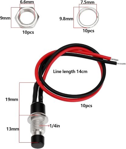 Emagtech 10pcs SPST Mini Push زر ما قبل 12V DC 5A طول خط السطر 14 سم القطر 1/4 بوصة لمفاتيح الإضاءة قرون السيارة in Saudi Arabia