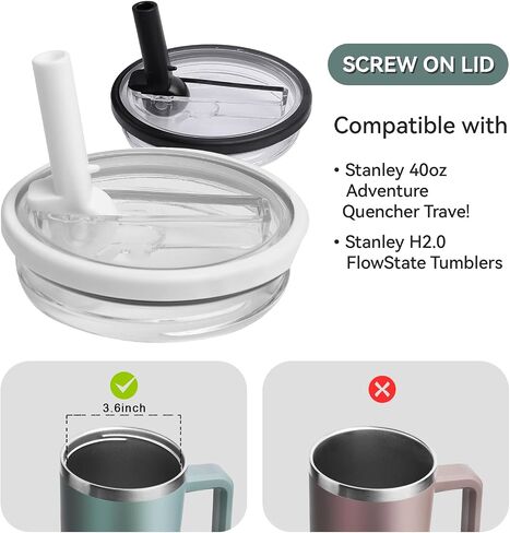 40 oz Tumbler Flip Straw Lid Replacement Inside Diameter 3.6 Inch, Upgrade Leak Proof Splash Lids For Stanley Quencher, 2 Pcs Spillproof Tumbler Flip Lid For Stanley Lid Replacement 40 oz in Saudi Arabia