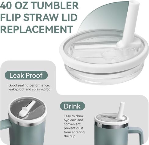 40 oz Tumbler Flip Straw Lid Replacement Inside Diameter 3.6 Inch, Upgrade Leak Proof Splash Lids For Stanley Quencher, 2 Pcs Spillproof Tumbler Flip Lid For Stanley Lid Replacement 40 oz in Saudi Arabia
