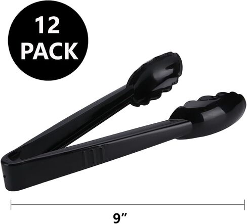 24 Pieces Plastic Salad Tongs, Black Kitchen Serving Tongs, 9 Inch Disposable Utensils Set, Heavy Duty Scalloped, Perfect for Buffets and BBQ, Food Safe Material in Saudi Arabia