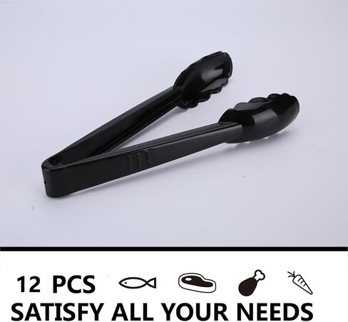 24 Pieces Plastic Salad Tongs, Black Kitchen Serving Tongs, 9 Inch Disposable Utensils Set, Heavy Duty Scalloped, Perfect for Buffets and BBQ, Food Safe Material in Saudi Arabia