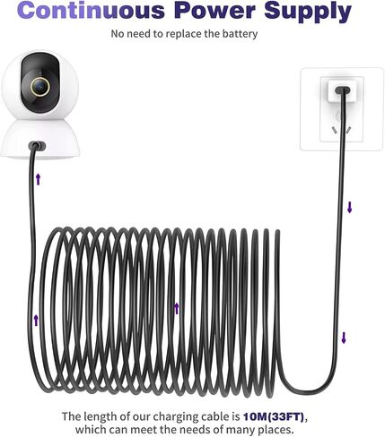 iMangoo 33FT Long USB A to USB C Power Cable for CCTV Camera Cord, White in Saudi Arabia