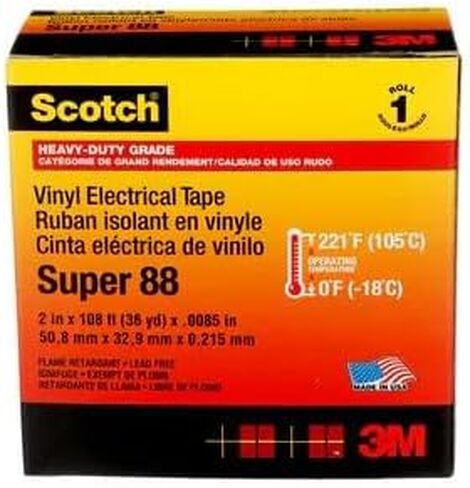 3M Scotch Super 88 Vinyl Electrical Tape-2 "× 36 قدمًا ، درجة مميزة ، كل الأحوال الجوية ، مقاومة للأشعة فوق البنفسجية ، محاكمة اللهب ، أسود in Saudi Arabia