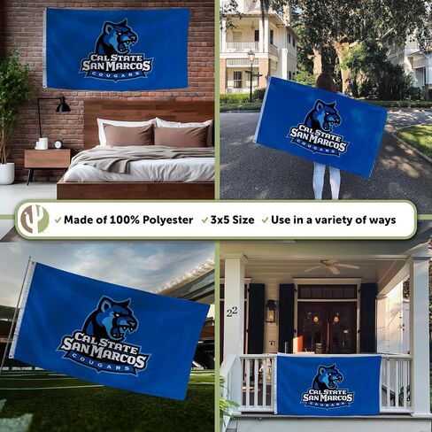 Desert Cactus Cal State San Marcos University Cssmuc Flag - 3 × 5 أقدام لافتة الكوجر ، النسيج المتين الداخلي/الخارجي ، تصميم البوليستر بنسبة 100 ٪ (النمط 1) in Saudi Arabia