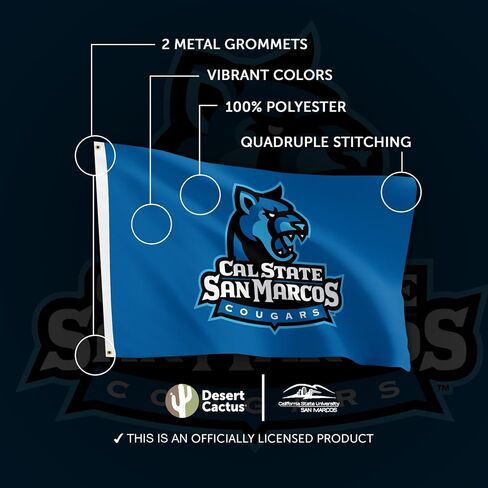 Desert Cactus Cal State San Marcos University Cssmuc Flag - 3 × 5 أقدام لافتة الكوجر ، النسيج المتين الداخلي/الخارجي ، تصميم البوليستر بنسبة 100 ٪ (النمط 1) in Saudi Arabia