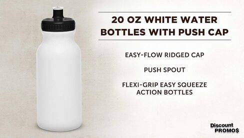 DISCOUNT PROMOS White Water Bottles with Push Cap, 10 pack, 20 oz, Reusable BPA FREE Squeezable Bottles in Bulk, White Black in Kuwait