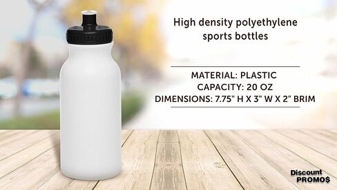DISCOUNT PROMOS White Water Bottles with Push Cap, 10 pack, 20 oz, Reusable BPA FREE Squeezable Bottles in Bulk, White Black in Kuwait
