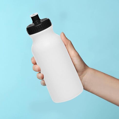 DISCOUNT PROMOS White Water Bottles with Push Cap, 10 pack, 20 oz, Reusable BPA FREE Squeezable Bottles in Bulk, White Black in Kuwait