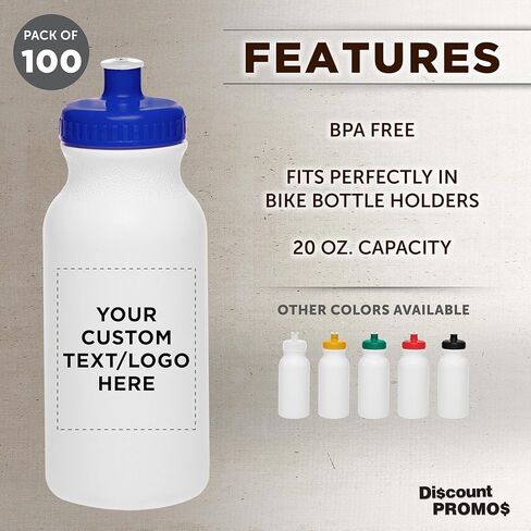 DISCOUNT PROMOS White Water Bottles with Push Cap, 10 pack, 20 oz, Reusable BPA FREE Squeezable Bottles in Bulk, White Black in Kuwait