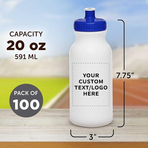 DISCOUNT PROMOS White Water Bottles with Push Cap, 10 pack, 20 oz, Reusable BPA FREE Squeezable Bottles in Bulk, White Black in Kuwait