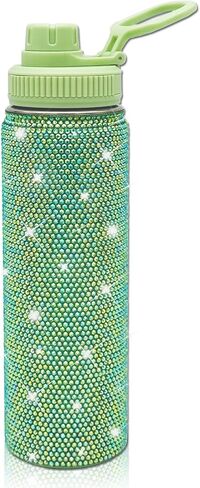 22oz Stainless Steel Bling Crystal Water Bottle Rhinestone Vacuum Insulated Bottle with Spout Lid Reusable Double-Wall Glitter Sport Bottle Gift for Women Girl (Black) in Saudi Arabia