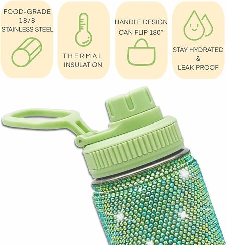 22oz Stainless Steel Bling Crystal Water Bottle Rhinestone Vacuum Insulated Bottle with Spout Lid Reusable Double-Wall Glitter Sport Bottle Gift for Women Girl (Black) in Saudi Arabia
