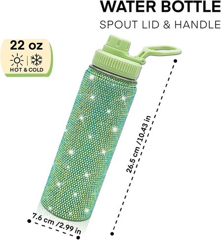 22oz Stainless Steel Bling Crystal Water Bottle Rhinestone Vacuum Insulated Bottle with Spout Lid Reusable Double-Wall Glitter Sport Bottle Gift for Women Girl (Black) in Saudi Arabia