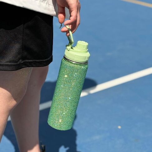 22oz Stainless Steel Bling Crystal Water Bottle Rhinestone Vacuum Insulated Bottle with Spout Lid Reusable Double-Wall Glitter Sport Bottle Gift for Women Girl (Black) in Saudi Arabia
