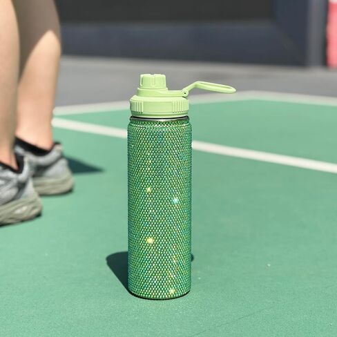 22oz Stainless Steel Bling Crystal Water Bottle Rhinestone Vacuum Insulated Bottle with Spout Lid Reusable Double-Wall Glitter Sport Bottle Gift for Women Girl (Black) in Saudi Arabia