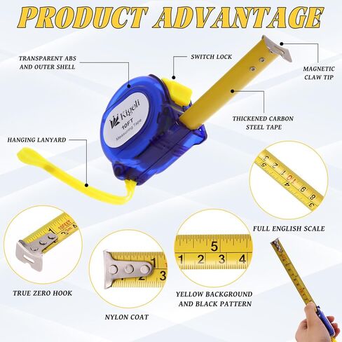 KIGELI 16 Pack 10 ft lege lease mini mini retractiper tape bulk locking قياس سهولة القراءة مع الكسور والبوصات المترية والقياس الإمبراطوري in Kuwait