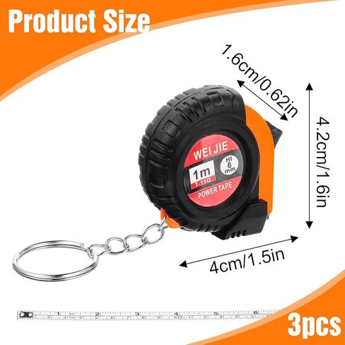 3 Pcs Mini Tape Measure Keychain, 1m/3Ft Portable Retractable Steel Tape Metric/Inch Keychain Tape with Slide Lock for Body Measure in Saudi Arabia