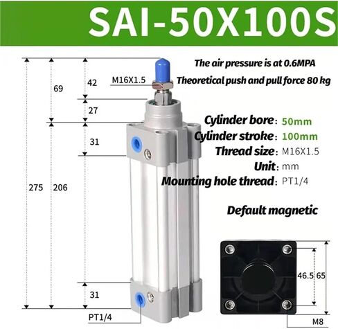 1pcs Air Cylinder SAI50 SAI63 قياسي مزدوج الأسطوانة الهوائية SAI50X100S SAI63x200S SAI50X150S SAI63X300S SAI50X75S 400 500 (SAI63-250) in Kuwait