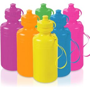 Fun Express Bulk Water Bottles, Neon Assorted Colors, 12 Bottles, BPA Free Plastic, Lightweight, 18 Oz, Leak Proof Design, Great For Vacation Bible School, Fundraisers and Birthday Parties in Kuwait