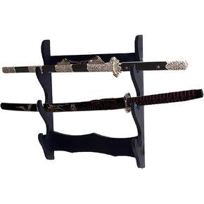 Wooden Sword Wall Mount Holder, 3 Tier Samurai Sword Display - Katana, Wakizashi, Sword Flute Fishing Rod Storage (3-Tier) in Kuwait