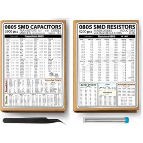 SMD 0805 المقاومات والمكثفات تشكيلة 2 كتب ، بما في ذلك. الترانزستورات ، الثنائيات ، mosfet ، opamps ، المحاثات ، IC ، Zener ، BJT ، JFET ، منظمات الجهد ، SOT89 ، SMA ، to -252 ، ملاقط ، KIT SMT - 9100 PCS in Kuwait
