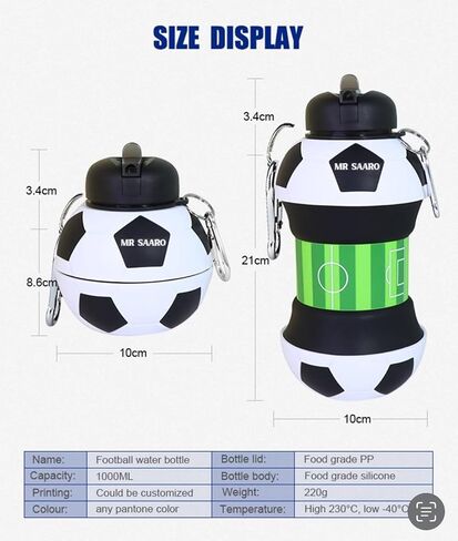 Kids 34 OZ SILICONE SILICONE BEPA FREE BOTTION ، FOBALLIME FOCALLABLE FOBALLE ، قابلة للطي وقنينة ماء إثبات للتسرب لأطفال المدارس والسفر والمشي لمسافات طويلة وركوب الخيل وللحركات. in Saudi Arabia