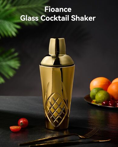 Glass Cocktail Shaker in Gold, Cutting Design Glass Shaker for Christmas, Holiday and Celebration, hand wash only. (18.5oz Gold Cocktail Shaker) in Saudi Arabia
