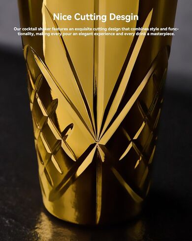 Glass Cocktail Shaker in Gold, Cutting Design Glass Shaker for Christmas, Holiday and Celebration, hand wash only. (18.5oz Gold Cocktail Shaker) in Saudi Arabia