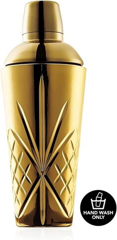 Glass Cocktail Shaker in Gold, Cutting Design Glass Shaker for Christmas, Holiday and Celebration, hand wash only. (18.5oz Gold Cocktail Shaker) in Saudi Arabia