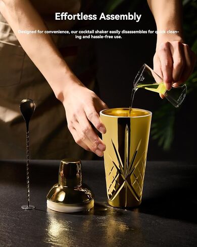 Glass Cocktail Shaker in Gold, Cutting Design Glass Shaker for Christmas, Holiday and Celebration, hand wash only. (18.5oz Gold Cocktail Shaker) in Saudi Arabia