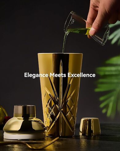 Glass Cocktail Shaker in Gold, Cutting Design Glass Shaker for Christmas, Holiday and Celebration, hand wash only. (18.5oz Gold Cocktail Shaker) in Saudi Arabia