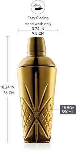 Glass Cocktail Shaker in Gold, Cutting Design Glass Shaker for Christmas, Holiday and Celebration, hand wash only. (18.5oz Gold Cocktail Shaker) in Saudi Arabia