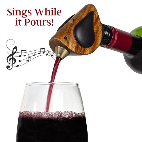 Wine Bottle Pourer, Fun Wine Pourer Spout Sings While It Pours, Airtight Wine Bottle Sealer, Acacia Wood with Red Wings in Saudi Arabia