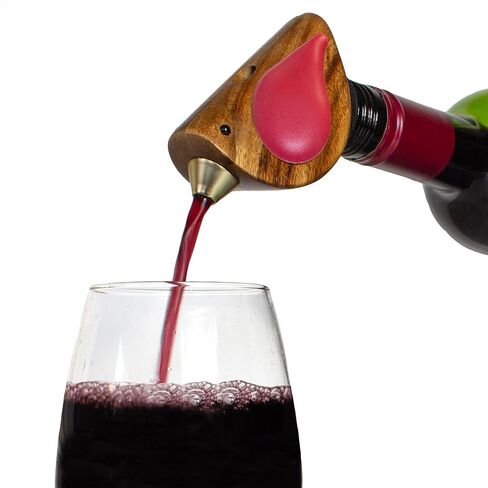 Wine Bottle Pourer, Fun Wine Pourer Spout Sings While It Pours, Airtight Wine Bottle Sealer, Acacia Wood with Red Wings in Saudi Arabia