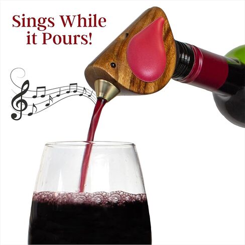 Wine Bottle Pourer, Fun Wine Pourer Spout Sings While It Pours, Airtight Wine Bottle Sealer, Acacia Wood with Red Wings in Saudi Arabia