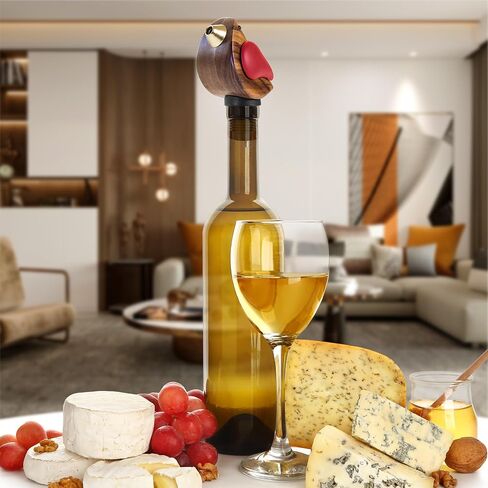 Wine Bottle Pourer, Fun Wine Pourer Spout Sings While It Pours, Airtight Wine Bottle Sealer, Acacia Wood with Red Wings in Saudi Arabia