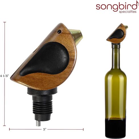 Wine Bottle Pourer, Fun Wine Pourer Spout Sings While It Pours, Airtight Wine Bottle Sealer, Acacia Wood with Red Wings in Saudi Arabia