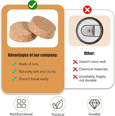 2 حزمة مدببة Cork Lids Cork Bottle Stoppers ، 3 × 2.76x0.78 بوصة سدادة زجاجة النبيذ ، فلينات بديلة الخشب الناع in Saudi Arabia