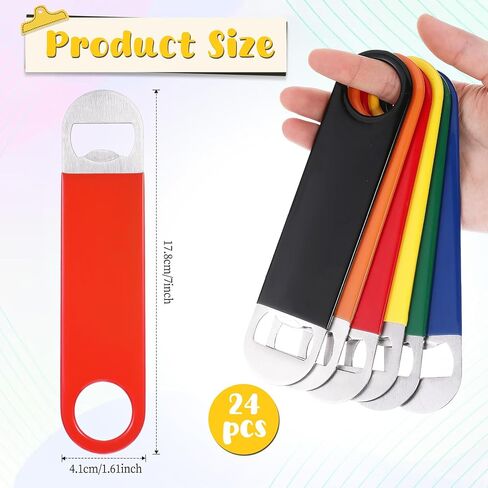 24 Pcs 7" Stainless Steel Flat Bottle Opener Bulk, Heavy Duty Bar Blade Solid Bottle Cap Openers, Beer Flask Tools, Rubber Coated Beer Bottles Opener for Kitchen Bar Restaurant, Multicolor in Kuwait