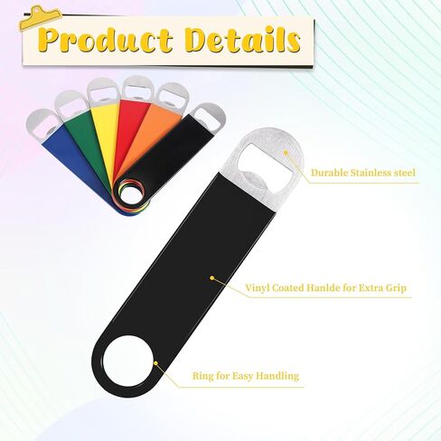 24 Pcs 7" Stainless Steel Flat Bottle Opener Bulk, Heavy Duty Bar Blade Solid Bottle Cap Openers, Beer Flask Tools, Rubber Coated Beer Bottles Opener for Kitchen Bar Restaurant, Multicolor in Kuwait