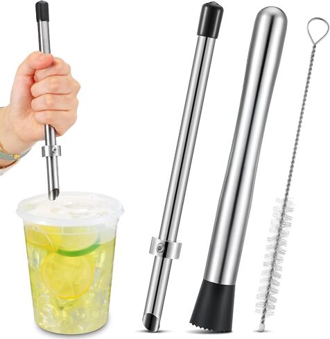 2 PCS Straw Puncher و Muddler لأكواب أغطية البلاستيك الليمون ، والثقب القش ، 304 Muddler من الفولاذ المقاوم للصدأ ، لوازم عصير الليمون الطازجة in Saudi Arabia