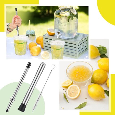 2 PCS Straw Puncher و Muddler لأكواب أغطية البلاستيك الليمون ، والثقب القش ، 304 Muddler من الفولاذ المقاوم للصدأ ، لوازم عصير الليمون الطازجة in Saudi Arabia