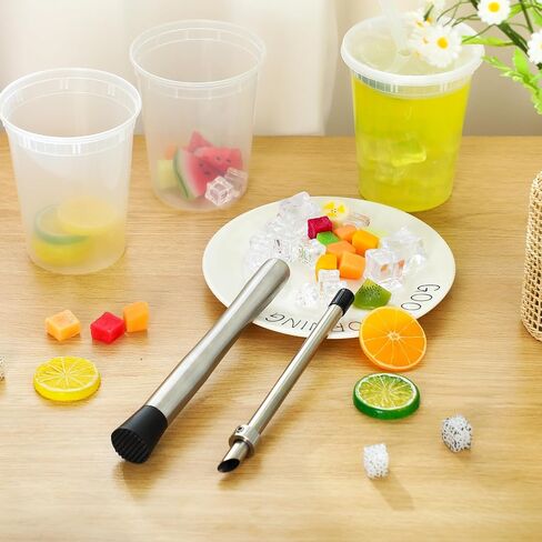 2 PCS Straw Puncher و Muddler لأكواب أغطية البلاستيك الليمون ، والثقب القش ، 304 Muddler من الفولاذ المقاوم للصدأ ، لوازم عصير الليمون الطازجة in Saudi Arabia