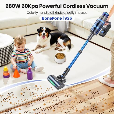 V25 Cordless Vacuum Cleaner, 680W 60Kpa Powerful Stick Vacuum with Dust Sensor, Digital Display, 4000mAh Rechargeable Battery up to 60Mins, Versatile for Pet Hair, Floor, Carpet in Saudi Arabia