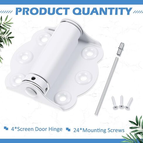 Zonon 4 Pack Self Closing Screen Door Hinge 2 3/4" Adjustable Heavy Duty Steel Spring Loaded Hinges Closer for Screen Cabinet Garage Storm Left and Right Door(White) in Saudi Arabia