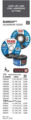 5-PK Pearl Cashive CW4532A Slimcut-40 Cut-Off Wheel 4-1/2 x .040 × 7/8 نوع أكسيد الألومنيوم 1 ملوث in Saudi Arabia