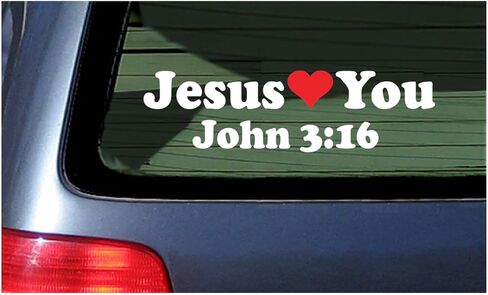 يسوع يحبك يوحنا 3:16 رسائل ملصق نافذة السيارة البيضاء وملصقات فينيل القلب الأحمر in Kuwait