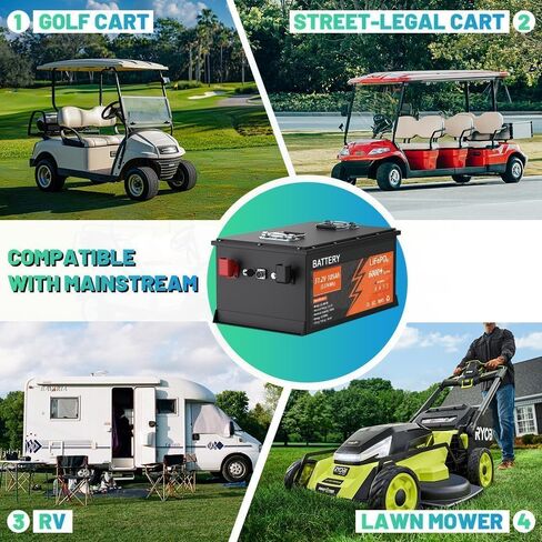 بطارية 48V 105ah الليثيوم غولف سارت ، 6000+ دورة قابلة للشحن بطارية LIFEPO4 مع شاحن 58.4V 18A ، 200A BMS ، علبة الفولاذ المقاوم للصدأ ، شاشة LCD التي تعمل باللمس وتطبيق الهاتف المحمول ، مثالية لعربات الجولف in Kuwait