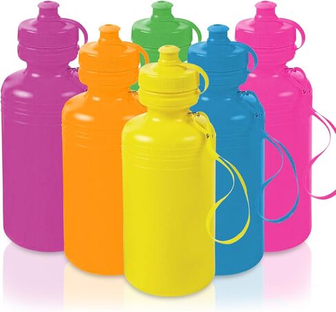 Fun Express Bulk Water Bottles, Neon Assorted Colors, 12 Bottles, BPA Free Plastic, Lightweight, 18 Oz, Leak Proof Design, Great For Vacation Bible School, Fundraisers and Birthday Parties in Saudi Arabia