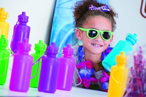 Fun Express Bulk Water Bottles, Neon Assorted Colors, 12 Bottles, BPA Free Plastic, Lightweight, 18 Oz, Leak Proof Design, Great For Vacation Bible School, Fundraisers and Birthday Parties in Saudi Arabia
